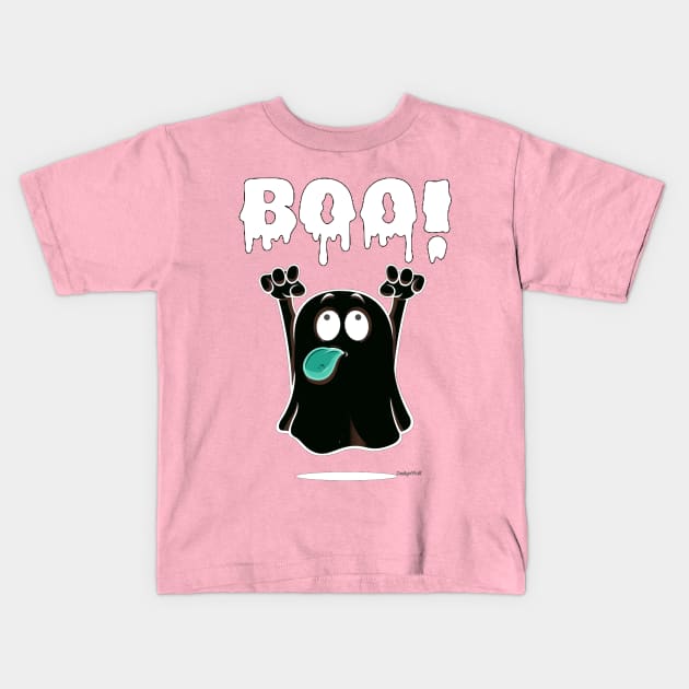 Adorable Ghost with a Playful 'BOO': Halloween Cuteness Unleashed! Kids T-Shirt by FortySeven47_Custom_Designs